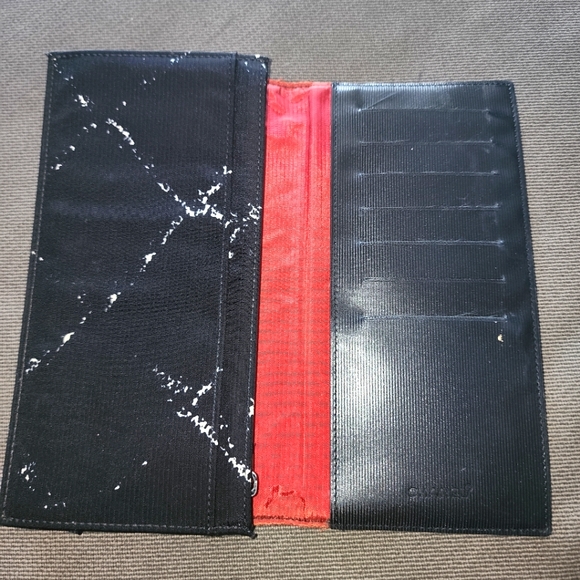AUTHENTIC CHANEL Travel Line Bifold Long Wallet Purse Nylon Black Red